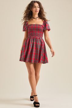 Special Occasion Dresses | Altar'd State Plaid Dress Outfit, Plaid Skater Dress, Plaid Christmas Dress, Trendy Date Night Outfit, Plaid Mini Dress, Christmas Outfits, Mini Christmas