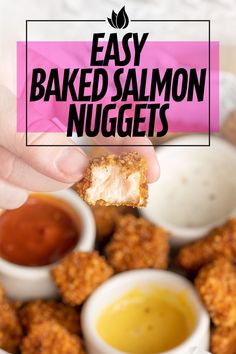 These Easy Baked Salmon Nuggets are extra crispy and filled with flavor! Ready in 25 minutes and less than 10 ingredients. Crispy Baked Salmon, Salmon Nuggets, Crusted Salmon, Easy Baked Salmon, Healthy Bites, Baked Salmon