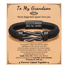 a black leather bracelet with the words to my grandson