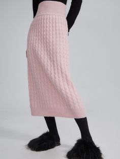 Wool High Waist Knitted Skirt - UARE – ARCANA ARCHIVE Knit Lined Midi Skirt, Casual Knit Midi Length Bottoms, Knit Midi Skirt With Lining, Non-stretch Full Length Skirt For Winter, Spring Knit Midi Skirt, Pink Lined Skirt For Winter, Winter Pink Lined Bottoms, Winter Knit Relaxed Skirt, Casual Knitted Skirt For Spring