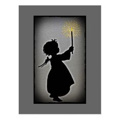 the silhouette of a girl holding a sparkler in one hand and a wand in the other