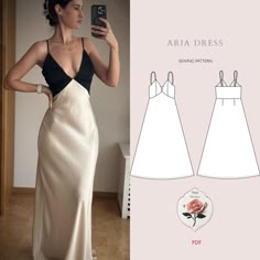 a woman in a dress is taking a selfie with her cell phone while wearing the aria dress sewing pattern