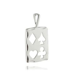 Pendant Details: Playing card pendant is made of genuine 925 Sterling Silver Stamped 925 Comes with an attached bail Pendant has cutouts of heart, diamond, spade and club Approximate pendant/charm size: 23mm x 14mm (7/8" x 1/2") Arrives in a gift box Want it on a chain or bracelet? Check out our shop! Shipping Details: All orders are shipped within 1 business day (excluding US Holidays) All orders are shipped from Texas, USA International customers: Please refer to the shipping and payments tab Us Holidays, Wooden Jewelry, Fine Jewellery Necklace, Jewelry Watches, Playing Cards, Jewelry Necklace Pendant, Fine Jewelry, 925 Sterling Silver, Pendant Necklace