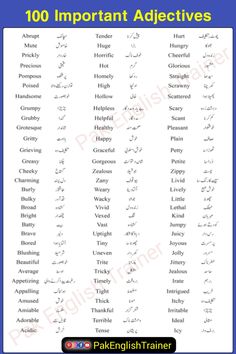 100 Daily use English most commonly used Adjectives, Daily use English common adjectives, English Adjectives for daily use in Spoken English, 100 Adjectives in English We Use In Daily Conversations, Daily use English words, Daily use English vocabulary List Of Important Adjectives || Pak English Trainer

#Adjectives #listofadjectives
#EnglishVocabulary #adjective
#EnglishVocabularycourse Adjective Word List, Daily Vocabulary Words, Adjectives In English, Daily Use English Words, English Vocabulary List, Learn To Speak English, Common Adjectives, Adjective Meaning