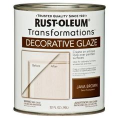 a can of rustoleum that is white and has brown trim on the side