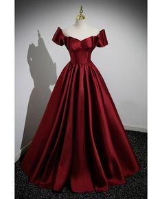 Get 10% off now! Buy elegant satin burgundy long ball gown evening dress with short sleeves at cheap price online. Free stable shipping and pro custom service since 2009. Ball Gown Dresses Wine, Luxury Red Satin Ball Gown, Redprincess Dress, Luxury Satin Ball Gown For Prom Season, Red Small Gown Dresses, Luxury Satin Finish Ball Gown For Evening, Red Ball Gown Dresses Satin, Cheap Red Feminine Dresses, Christmas Dress Ball