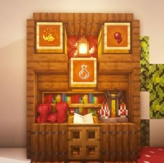 an image of a living room in the minecraft style with pictures on the wall