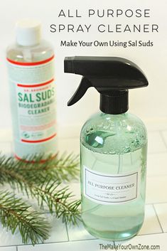 homemade sal suds cleaning spray and pine branch