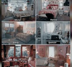 many different pictures of the same room in an old house with furniture and decor on it