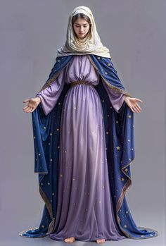 a statue of the virgin mary holding her hands out