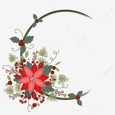 a christmas wreath with holly and poinsettis on a white background png