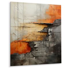 an abstract painting with orange and grey colors