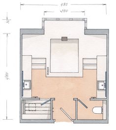 the floor plan for a small apartment with an attached kitchen and living room, as well as a bathroom