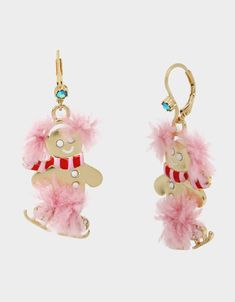 JINGLE BELL BLING GINGERBREAD SKATER DROP EARRINGS PINK Jingle Bell, Betsey Johnson Jewelry, Earrings Pink, Faux Stone, Christmas Gingerbread, Pink Earrings, Jingle Bells, Accessories Earrings, Betsey Johnson