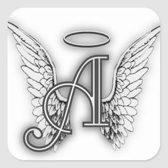 an angel with wings and the letter d on it's back square sticker