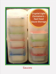 several containers stacked on top of each other with text reading crystal light containers - fast food sauce storage