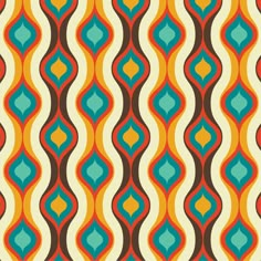 an abstract pattern with wavy lines and dots in orange, blue, yellow and green