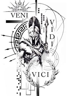 Tattoo Spartan Warriors, Gladiator Tattoo Ideas, Veni Vidi Vici Tattoo Men Arm, Gladiator Sleeve Tattoo, Gladiator Symbol, Spartan Warrior Drawing, Black Warrior Tattoo, Gladiators Tattoo, Spartan Sleeve Tattoo