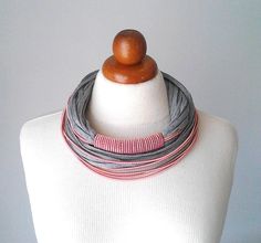 Fabulous contemporary multi-strand necklace made of gray cotton cords and  pink cable. 100% handmade necklace. Approximate measurements are circumference: 120 cm /46 in Composition: I always use natural materials, in this case red ribbon and silk cable in royal blue. The materials I use, are made from a small local traditional company. They use natural products such as cotton, wool, silk , viscose and they love colors. The materials are really expensive here compared with them are made in others Necklace Scarf, Gray Necklace, Gray Jewelry, Scarf Necklace, Bold Necklace, Pink Necklace, Necklace Unique, Unique Necklace, Necklace Statement