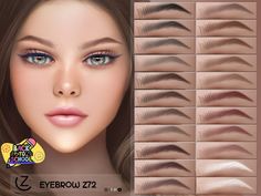 the eyebrows are all different colors and shapes for each woman's face, including blue eyes