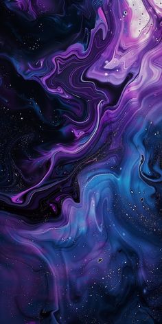 an abstract painting with purple and blue colors