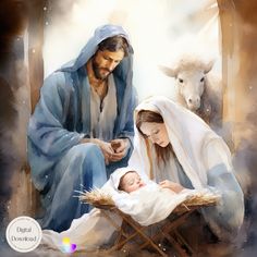 a painting of jesus and mary in the manger