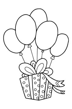 a gift box with balloons on it coloring page