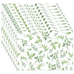 green leaves are arranged in rows on a white background, with the same pattern behind them