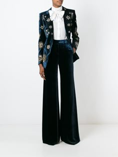 Emilio Pucci Velvet Wide Leg Trousers - Tiziana Fausti - Farfetch.com Velvet Pant Suit, Blue Velvet Pants, Velvet Pant, Chique Outfits, Wedding Cocktail, Dream Style, Pant Suit