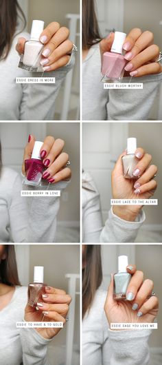 @essiepolish Gel Couture Bridal 2017 collection (photos + video: http://www.spiffykerms.com/2017/03/essie-gel-couture-bridal-17/ ) Essie Gel Polish, Belle Nails, Essie Nail Polish Colors, Wedding Nail Polish