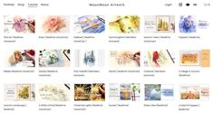 a screen shot of the homepage for an artist's website, with many pictures on it