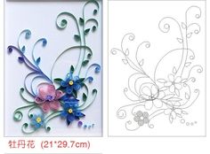 two pictures one with flowers and the other with swirls on it, both in chinese