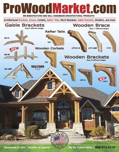 the front cover of prowood market magazine showing different types of wooden brackets and wood braces