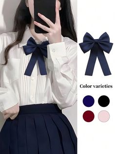 1pc Women's Solid Color Sweet Collegiate Style Bow Tie, Suitable For Daily Life And School Accessories Women Multicolor    Polyester Plain   All Women Accessories, size features are:Bust: ,Length: ,Sleeve Length: School Bows Uniform, Collegiate Style, School Accessories, Retro Women, Collars For Women, Daily Life, Inspiration Mode, Maternity Bag, Kids Beachwear