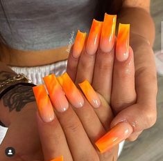 Summer Nail Inspiration, Summer Time Nails, Orange Acrylic Nails, Summer Nails 2023, Orange Nail, Nails Dip, Drip Nails, Summery Nails, Vacation Nails