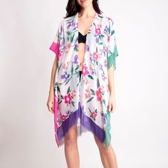 Women's Kimono Summer Floral Print Lightweight Long Top Cover Beachwear Dress Features: Material: 100% Viscose Size: One Size Fits Most Great Idea As Summer As Cover Up With Bikini Floral Colors And Will Give You A Stylish Look Care/Import: Hand Wash Cold / Imported. Pink Summer Loungewear Cover-up, Summer Open Front Daywear Cover-up, Short Sleeve Cover-up For Spring Holiday, Spring Holiday Short Sleeve Cover-up, Short Sleeve Spring Holiday Cover-up, Pink Open Front Beachwear Cover-up, Pink Open Front Cover-up For Beach Season, Spring Beachwear Pink Cover-up, Beachwear Cover-up With Short Sleeves For Daywear