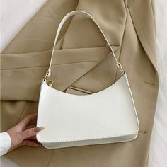 New Never Used White Shoulder Bag. Dimensions In Picture. Ships Quick. Everyday White Baguette Bag, White Square Shoulder Bag For Day Out, Versatile White Baguette Bag, Chic Spring Baguette Bag For Errands, Versatile White Shoulder Bag For Day Out, White Shoulder Bag, White Purse, White Purses, Bag Brand