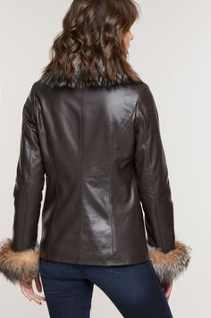 Marilyn Lambskin Leather Jacket with Frosted Fox Fur Trim | Overland Lambskin Leather Jacket, Fox Fur, Lambskin Leather, Fur Trim, Finland, Fox, Leather Jacket, Trim, Texture