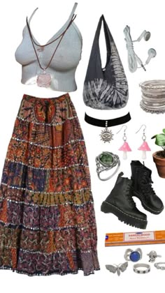 Long Hippie Skirts, Moda Hippie, Mode Hippie, Hippie Skirts, Earthy Outfits, Estilo Hippie, Salwar Kamiz, Hippie Style Clothing