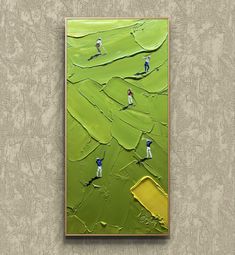 a green painting with people on it