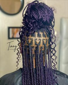 Purple Box Braids, Hair Dyed Underneath, Hair Braid Designs, Knotless Braid, Black Box Braids, Hair Pattern, Purple Braids, Colored Braids