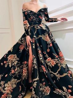 Sexy Deep V Collar Embroidery Floral Printed Fishtail Maxi Dress – hotselly Prom Dresses Off The Shoulder, Floral Frocks, Off Shoulder Evening Dress, Gaun Fashion, Gorgeous Gowns, Long Prom Dress, Mode Inspiration, Beautiful Gowns