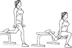 a woman doing squats with an exercise bench