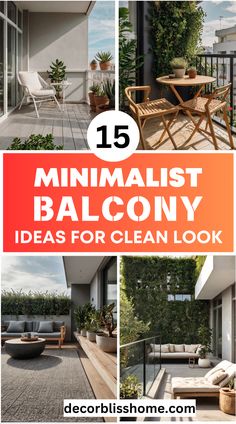 Simplify your balcony with sleek furniture pieces | neutral color palettes | minimal potted plants | functional outdoor rugs | uncluttered layouts | glass railings | subtle lighting accents | foldable chairs | clean-lined furniture | concrete planters | natural wood tones | lightweight tables | minimalist art pieces | streamlined seating | and easy-to-maintain designs. Balcony Decor Ideas, Glass Railings, Sleek Furniture