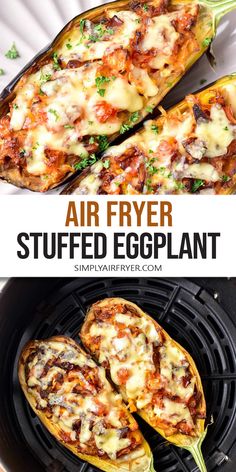 an air fryer stuffed eggplant with cheese and herbs