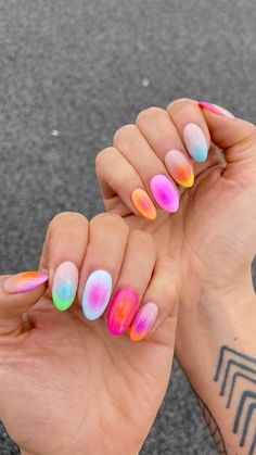 Neon Summer, Aura Nails, Sunny Vibes, Tie Dye Nails, Airbrush Nails, School Nails, Really Cute Nails