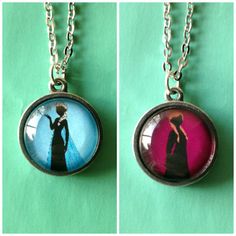 two necklaces that have pictures of people on them