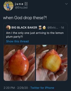 someone is holding an apple in their hand with the caption, when god drop these?