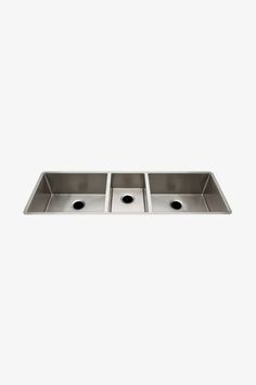 three stainless steel sinks on a white background with no one in the photo or description