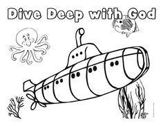 a submarine with an octopus on it and the words dive deep with god